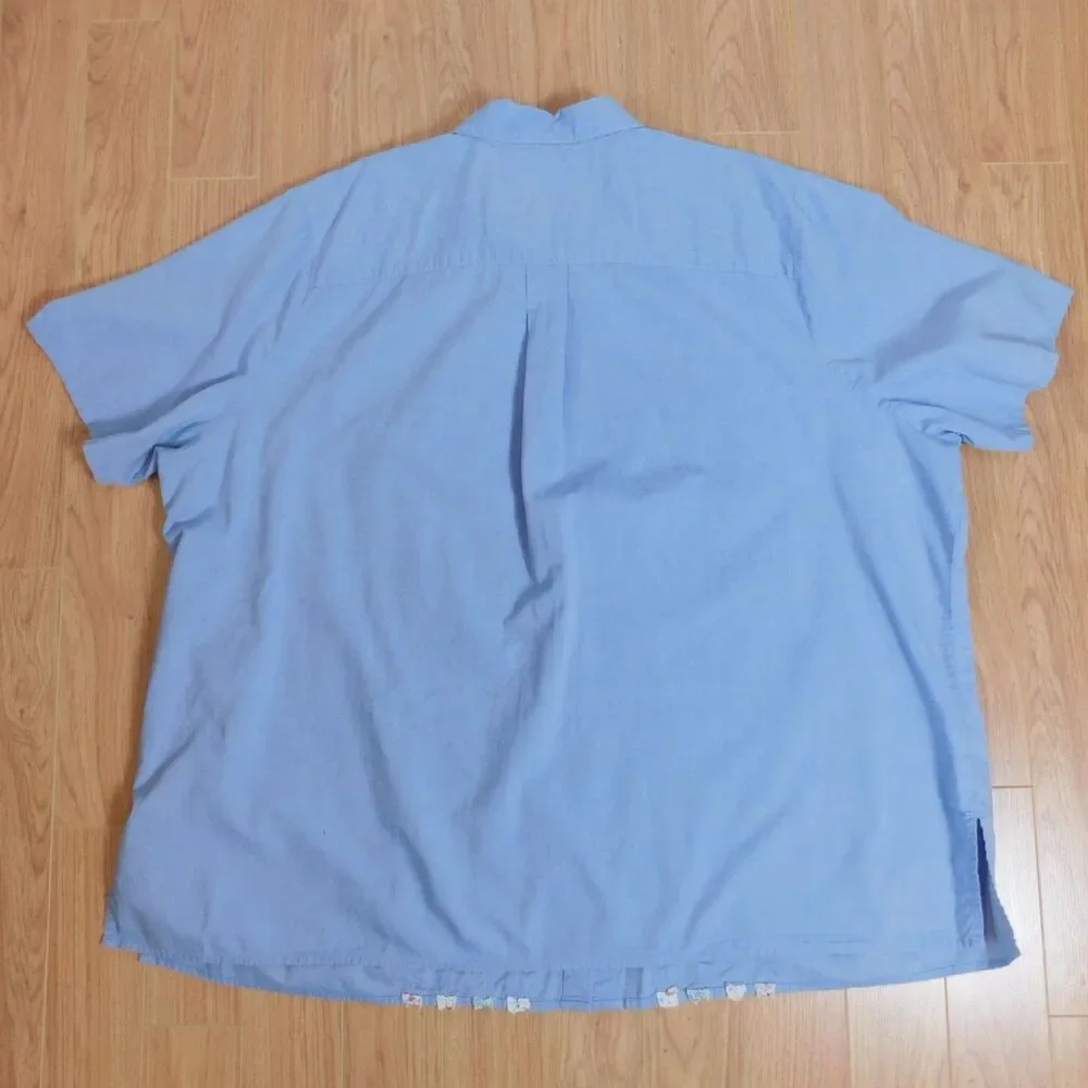 Liz & Me Blouse Shirt Button Up Blue Cotton Embellished Short Sleeve 3XL 26/28 ! - Picture 2 of 12